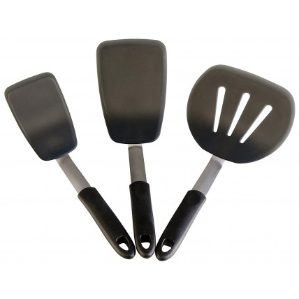 G-Well 3pcs  Ultra Flexible Silicone Rubber Turner Spatula, 600ºF Heat-Resistant (Gray/Black)