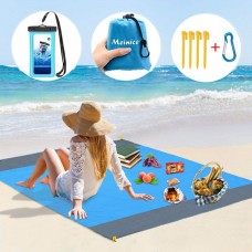 Oversize Waterproof Sand Free Beach Blanket Mat, portable travel Accessories Family Picnic Camping Mat (Blue) + cellphone Case