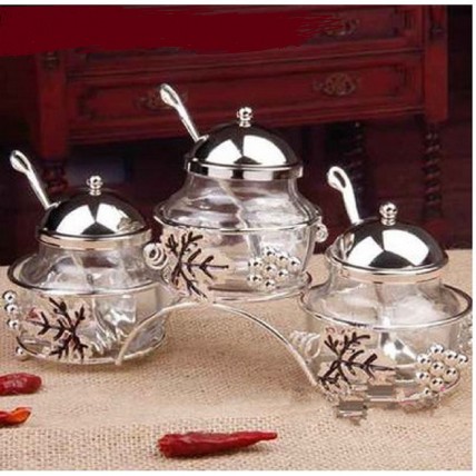 G-Well Glass Spice Bottles Jar Seasoning Box 3 Piece Kithen Spice Storage Salt Peper Cumin Powder