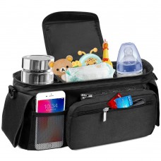Universal Baby Stroller Storage Bag with 2 waterproof leak-proof insulated cup holders and large Detachable zippered clutch bag