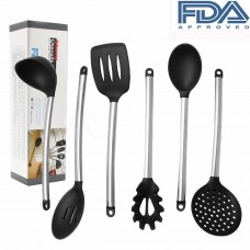 G-Well  Cooking Utensils- 6 pcs Nonstick & Heat-Resistant , Silicone and Stainless Steel Cooking Tools, FDA Approved and BPA Free & Dishwasher Safe